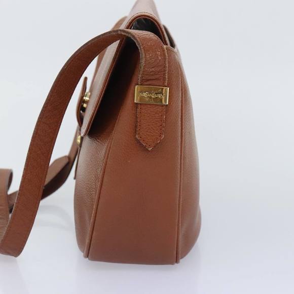 SAINT LAURENT Shoulder Bag Leather Brown Gold Auth 93349 - Picture 4 of 16